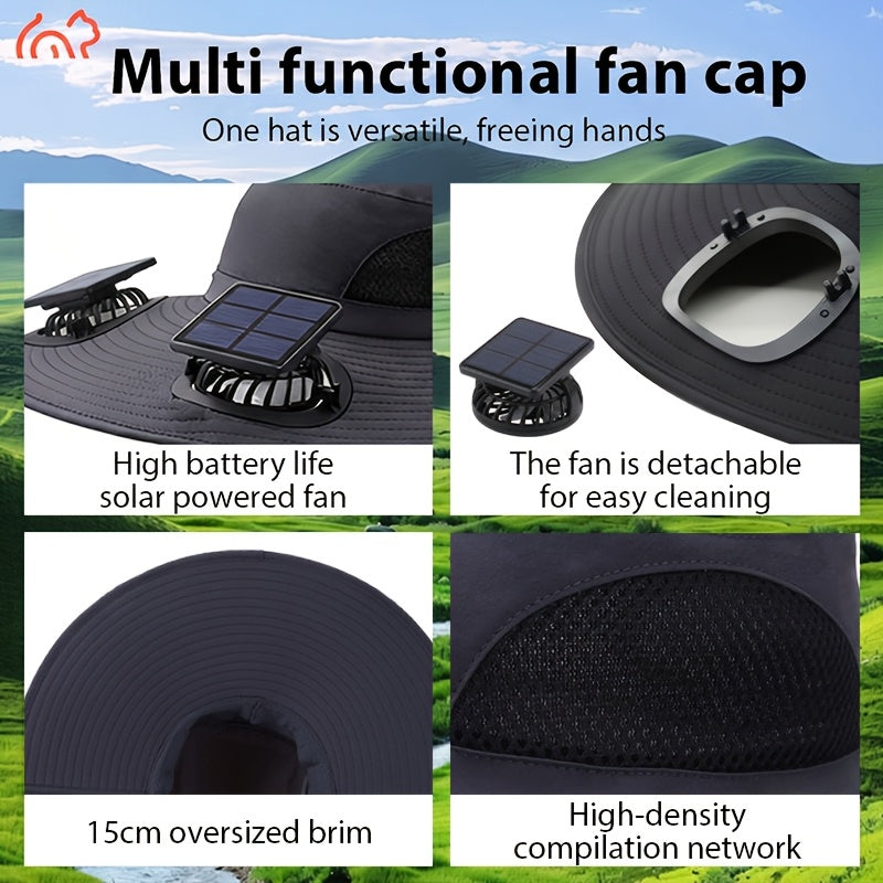 Solar Powered Dual Fan Sun Hat USB Rechargeable - Adjustable Cooling Breathable Outdoor Hat for Hiking Camping Fishing Gardening, Black Dark Gray Khaki Camo