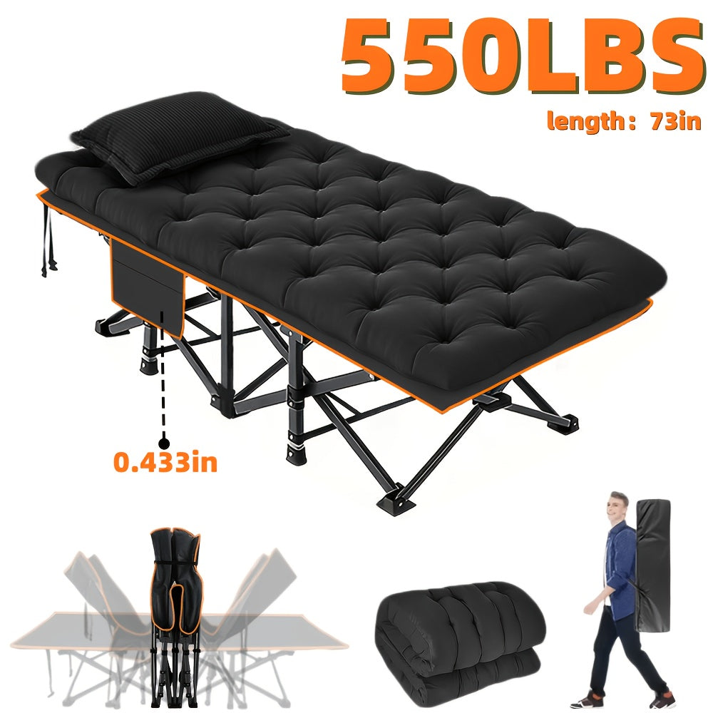 Extra Large Folding Camping Cot Bed with Mattress Option – Heavy Duty 355–750 lbs Capacity Portable Guest Bed for Adults – Foldable Sleeping Cot for Camping Travel Indoor Outdoor Use 59–77 Inch