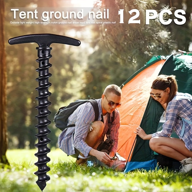 Camping Tent Stakes 12-Pack High Strength Lightweight Wind-Proof Rotating Ground Nails for Tent Tarp Camping Hiking Mountaineering Fishing Outdoor Activities