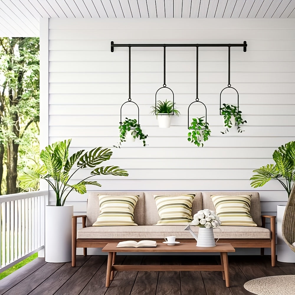 Metal Adjustable Hanging Flower Pot Set - 4 Plastic Pots & Nylon Rope Wall Plant Hanger for Indoor Window, Ceiling & Kitchen Herb Garden, Expandable 11.8"-18.1", 1 Set or 5 Pots