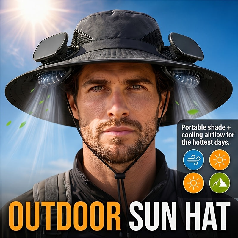 Solar Powered Fan Hat Wide Brim UV Protection with Built-In Fan USB Charging Lightweight Outdoor Sun Hat for Fishing Hiking Camping Men Women