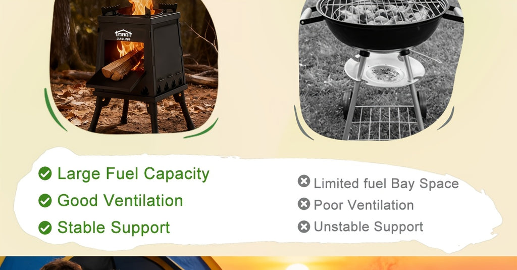 Wood Burning Camp Stove – Portable Cast Iron Outdoor Cooking Stove & Heater for Camping, Hiking, BBQ, Picnic, Off-Grid & Emergency Preparedness