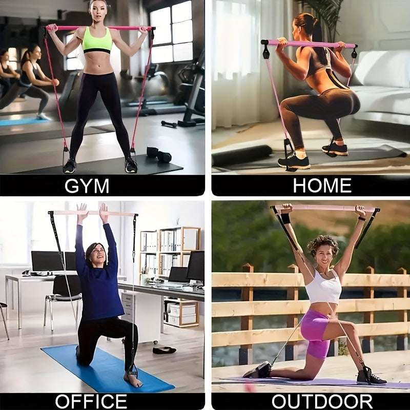 Pilates Bar Kit 8-Piece with 4 Resistance Bands 150 LBS – Portable Home Gym Fitness Set with Ankle Straps & Drawstring Backpack for Men & Women, Full Body Workout Equipment