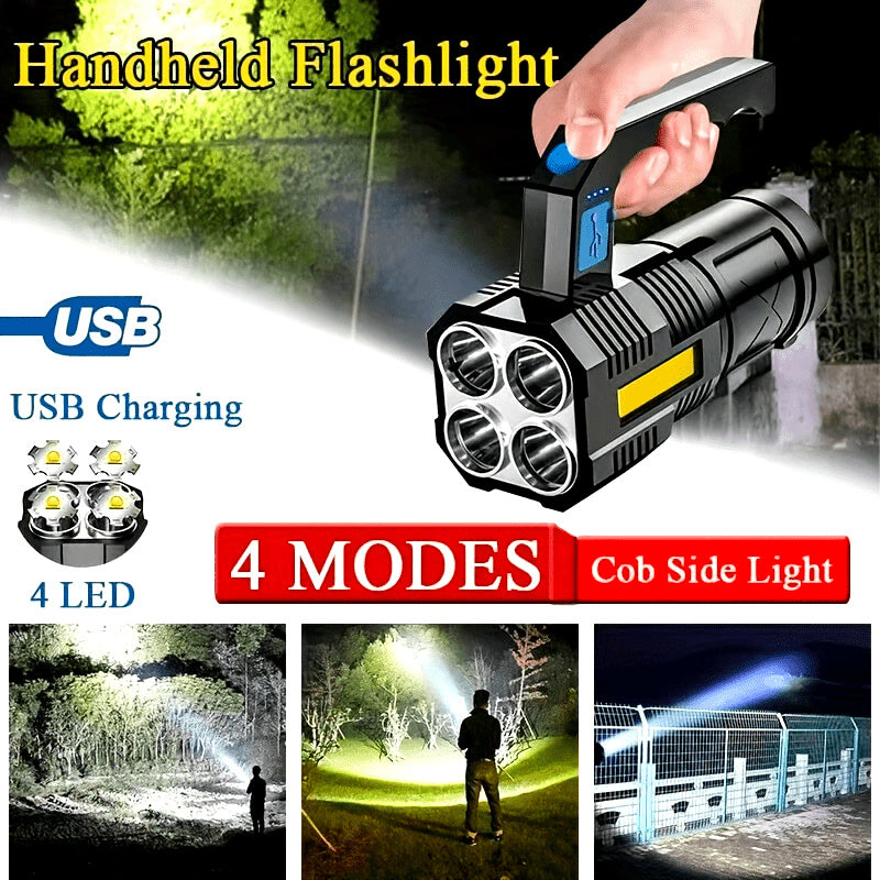 USB Rechargeable LED Flashlight Quad-Core 4 Modes Aluminum Camping Torch – Compact Bright Flashlight for Hiking Emergency Home Use 1-Pack or 2-Pack