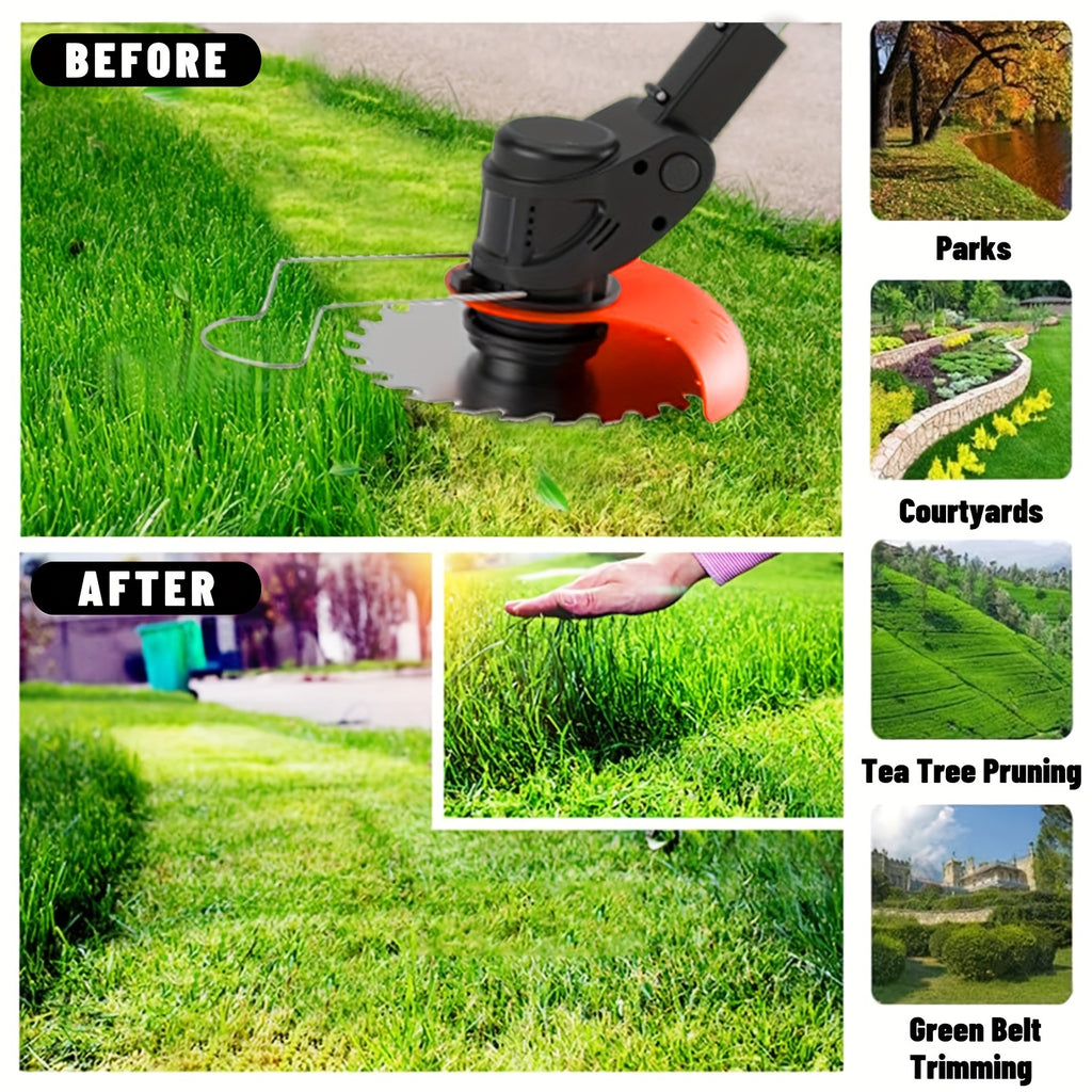 Cordless Electric Lawn Mower Weed Wacker with 2 Lithium Batteries & 3 Interchangeable Blades – Handheld Portable Grass Trimmer for Home Yard Garden Edge Cutting Weed Removal