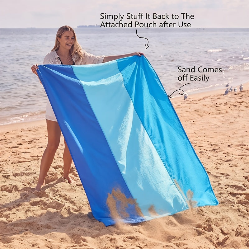 Sand-Proof Beach Blanket Extra Large – Foldable Polyester Beach Mat with 4 Corner Stakes, Lightweight Portable for Beach Camping Picnic Hiking Travel