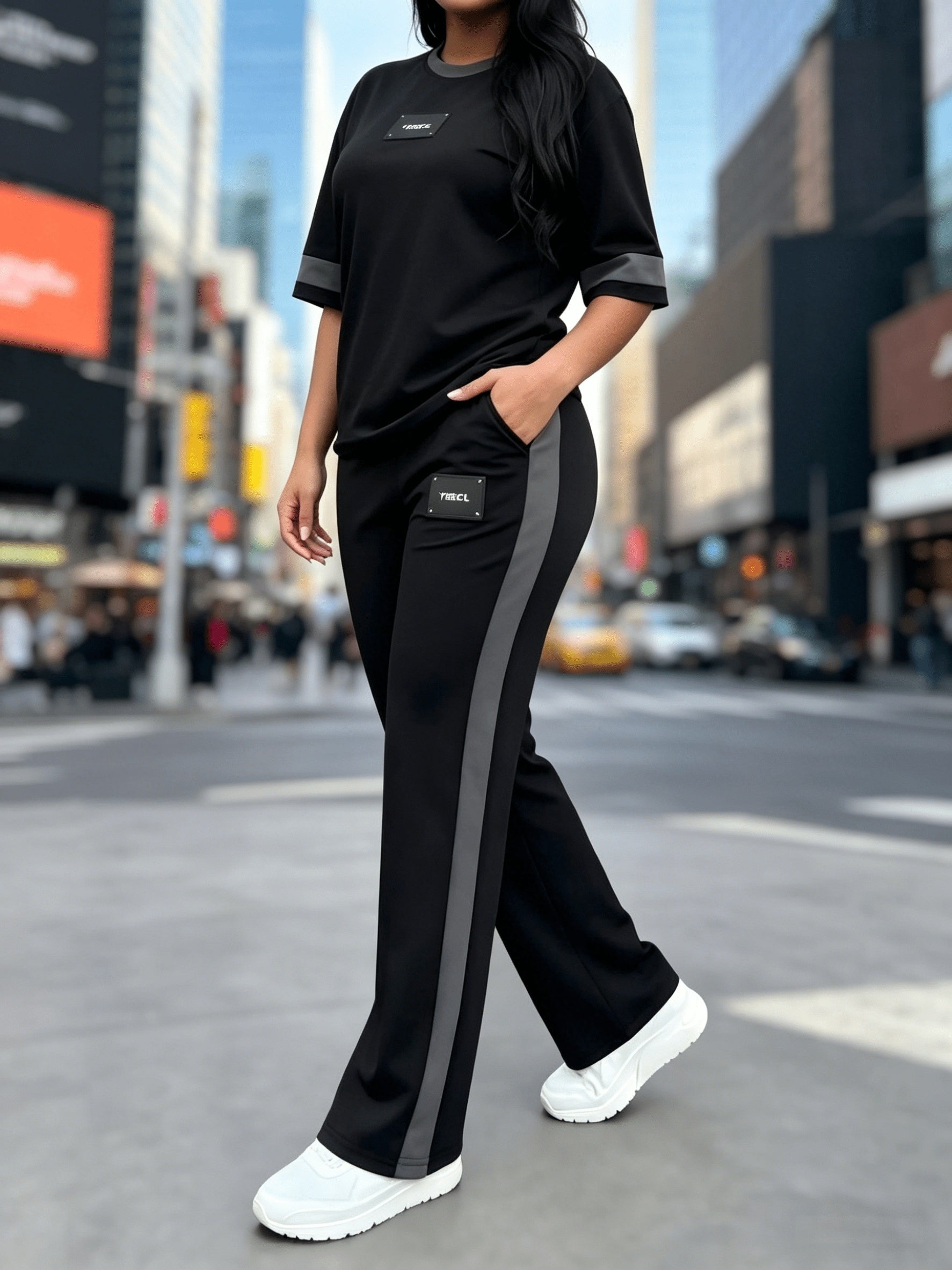 Women's Two-Piece Casual Set Long Sleeve Crew Neck Top Wide Leg Pants Stretchy Soft Loungewear Tracksuit Spring Summer Workout Commute Outfit S-XXL Multi-Color