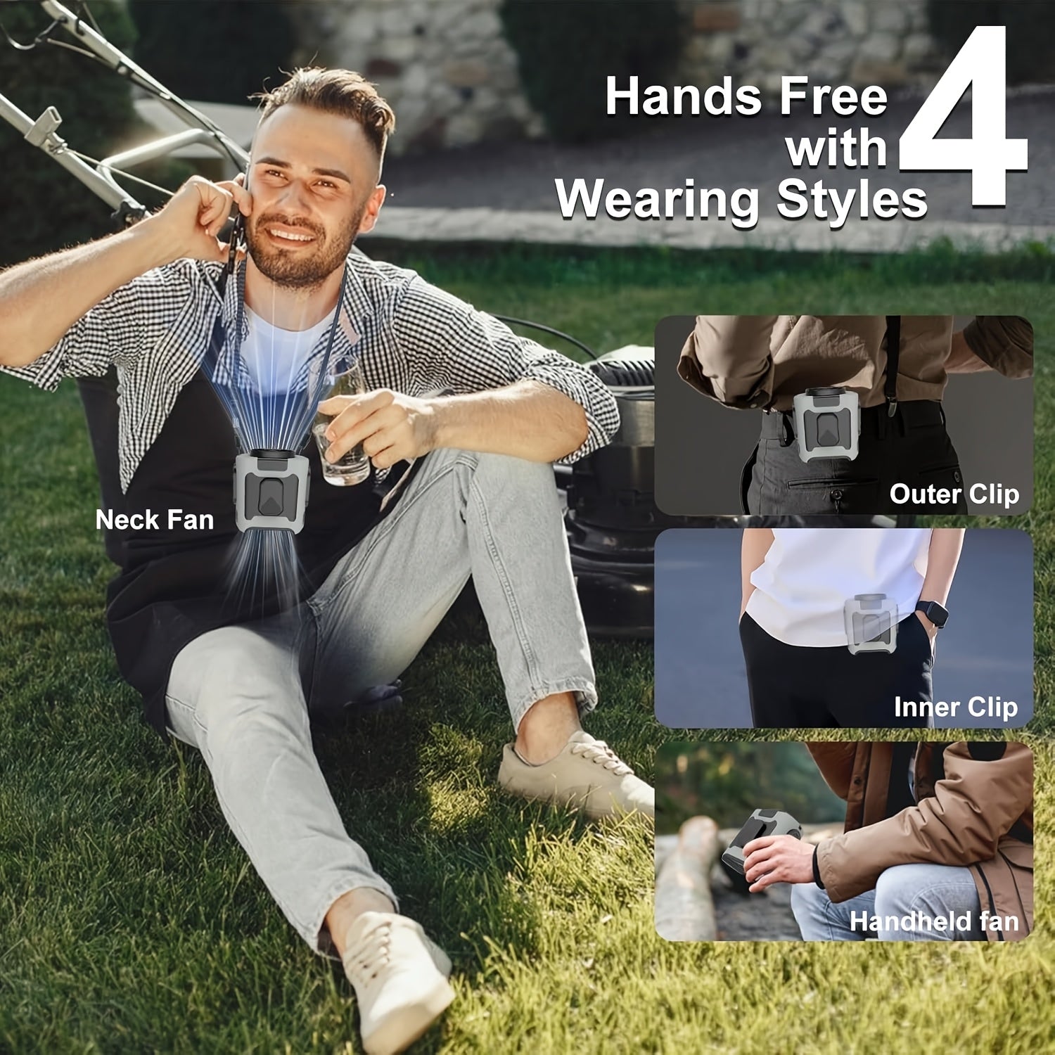 Wearable Belt Fan 10000mAh 3-in-1 – 40-Hour Hands-Free Cooling, 5-Speed 30000RPM Motor, Dual Clip, Built-In Flashlight & Phone Power Bank for Camping, Outdoor & Travel | 1 or 2 Pack
