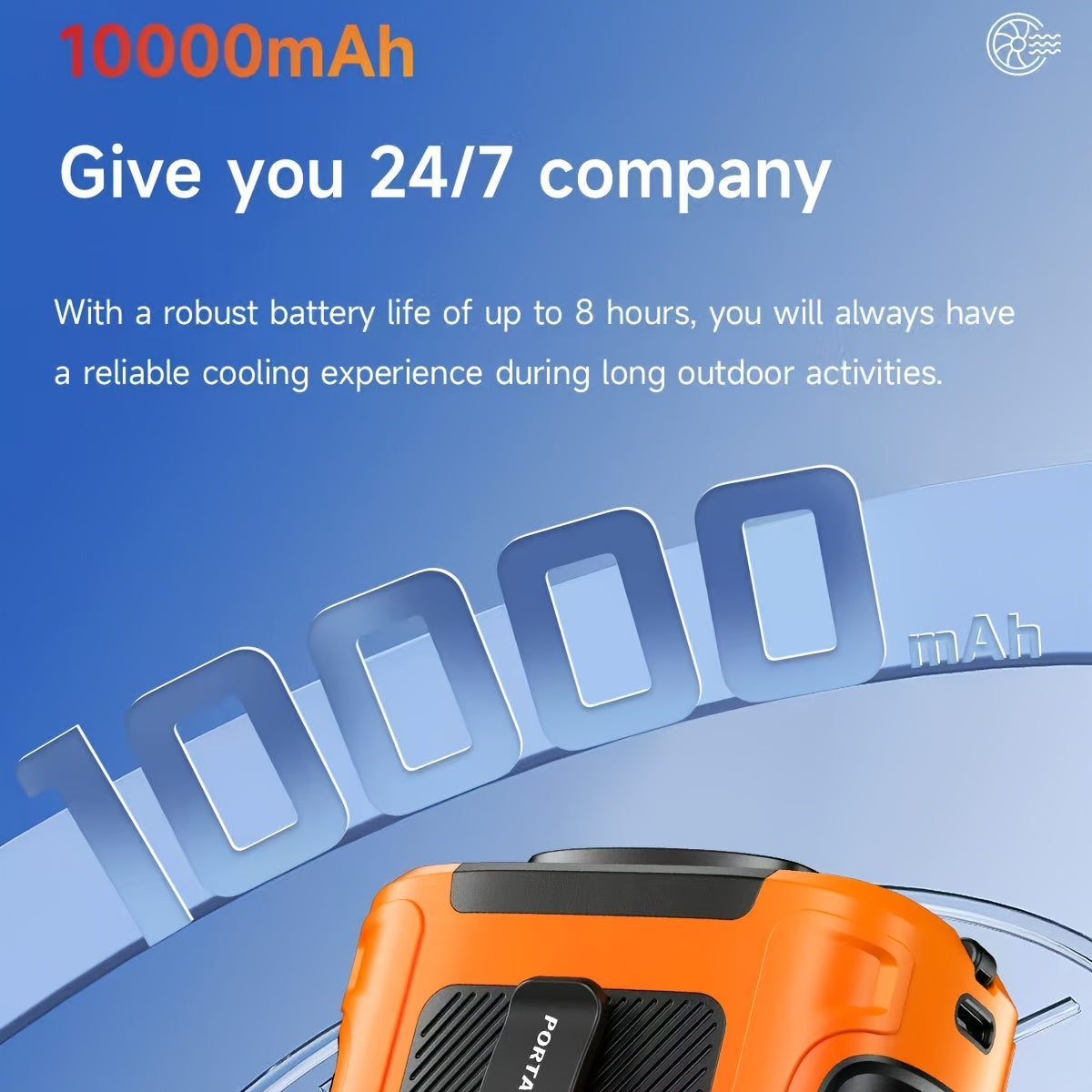 10000mAh Portable Waist Clip Fan Rechargeable Hands-Free Cooling Fan Digital Display LED Flashlight Power Bank for Outdoor Work Camping Hiking