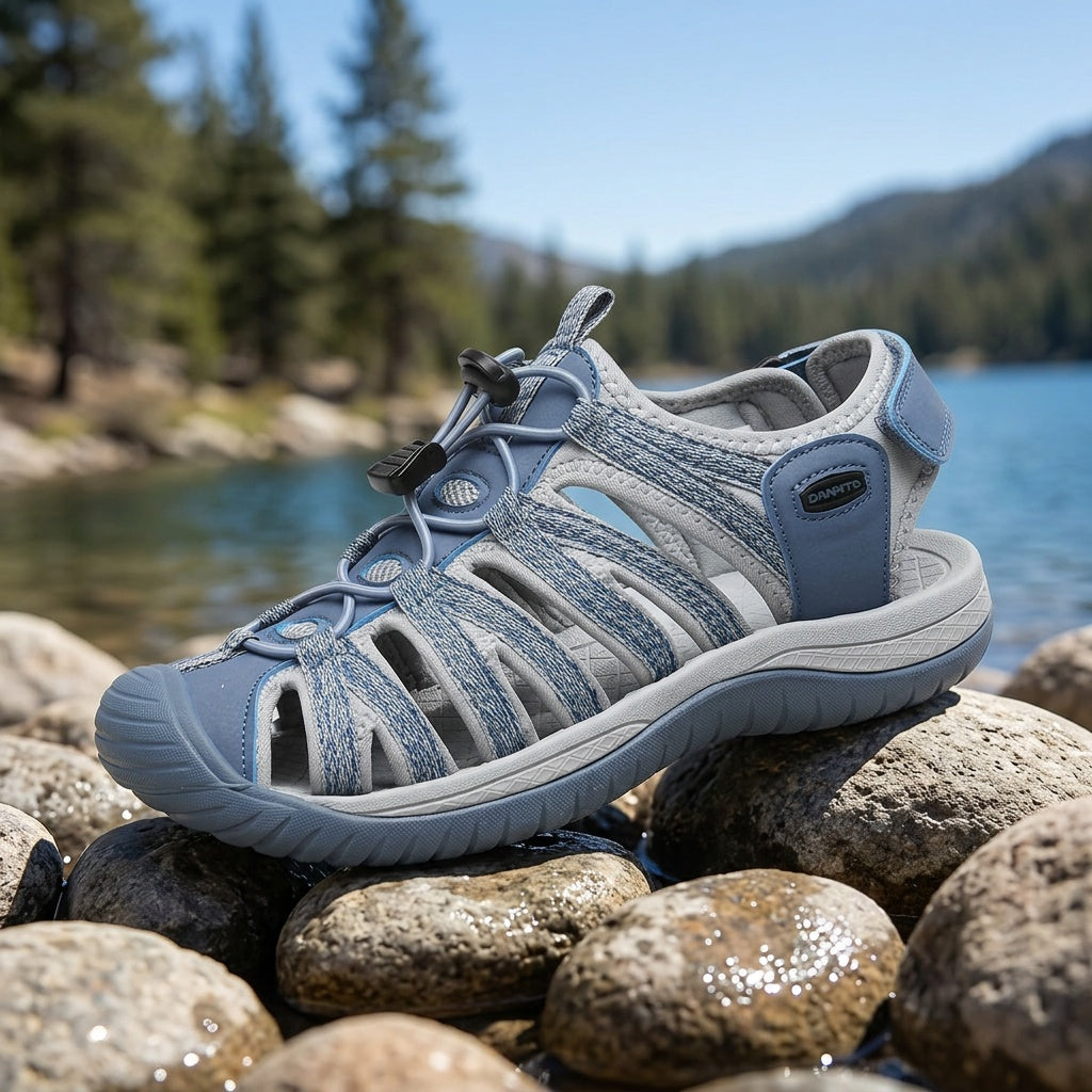 Women's Closed Toe Hiking Sandals – Lightweight Anti-Slip Water Sandals with Adjustable Straps for Outdoor Walking Beach Camping Travel Dark Gray Blue Navy Gray Green US 6-11