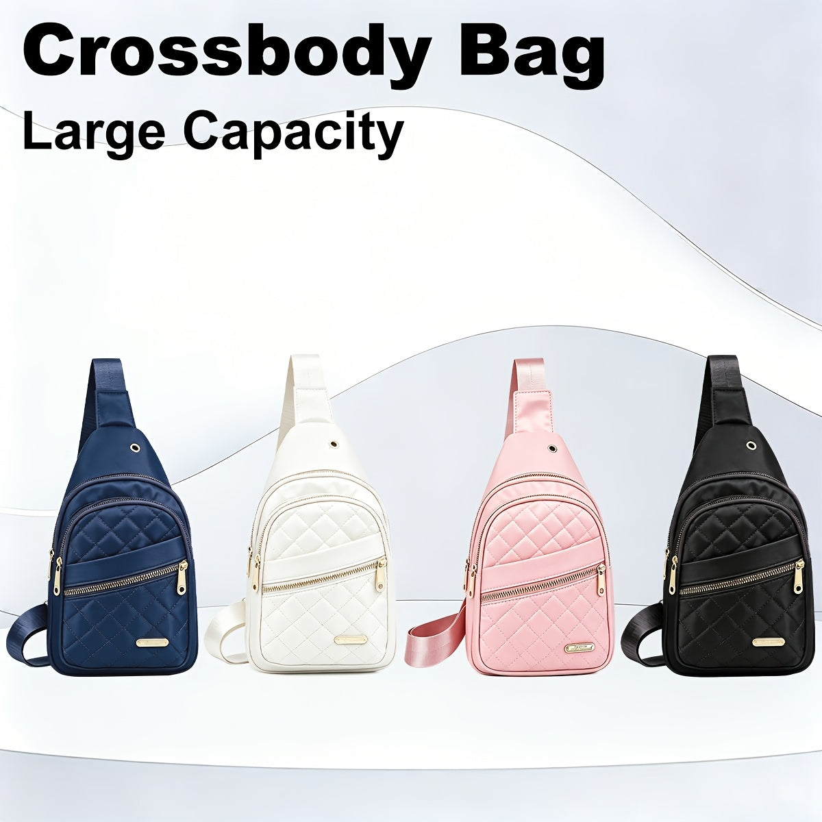 Quilted Sling Backpack Crossbody Bag – Adjustable Shoulder Strap Zipper Casual Daypack for Women Men Travel Everyday Use, Multiple Colors