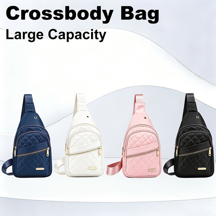 Quilted Sling Backpack Crossbody Bag – Adjustable Shoulder Strap Zipper Casual Daypack for Women Men Travel Everyday Use, Multiple Colors