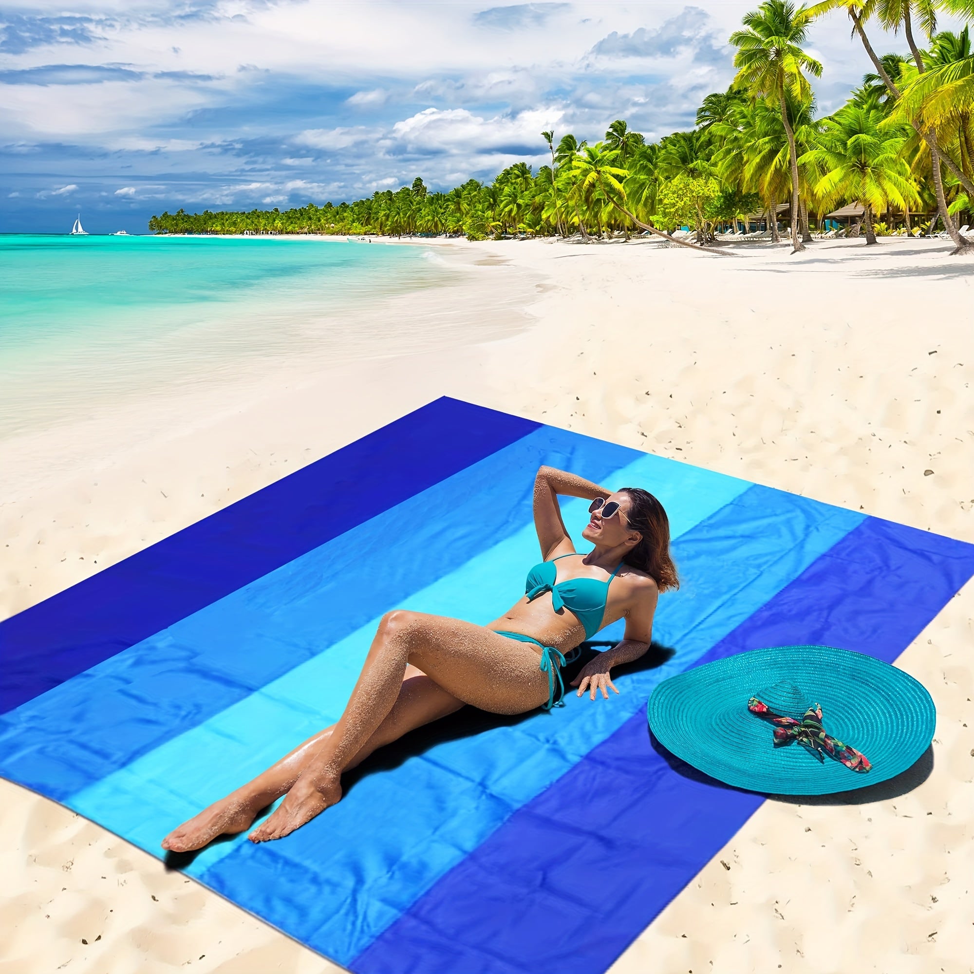 Sandproof Beach Blanket 79x83 Inch Extra Large Quick Dry Nylon Beach Mat for 1-4 Adults Lightweight Durable Outdoor Picnic Mat for Beach Travel Camping Hiking