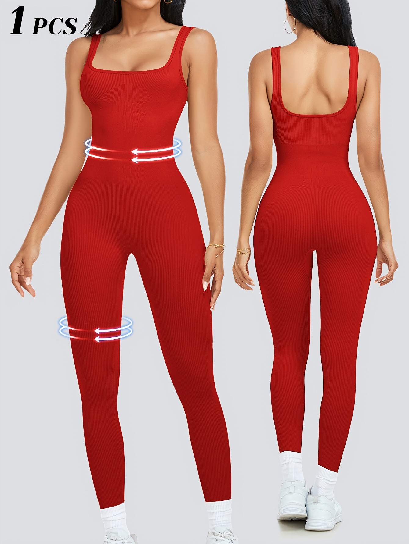 Women's Sleeveless Square Neck Jumpsuit 90% Nylon Stretch Bodysuit for Yoga Pilates Running Fitness Exercise Gym Workout One Piece S M L XL Multicolor