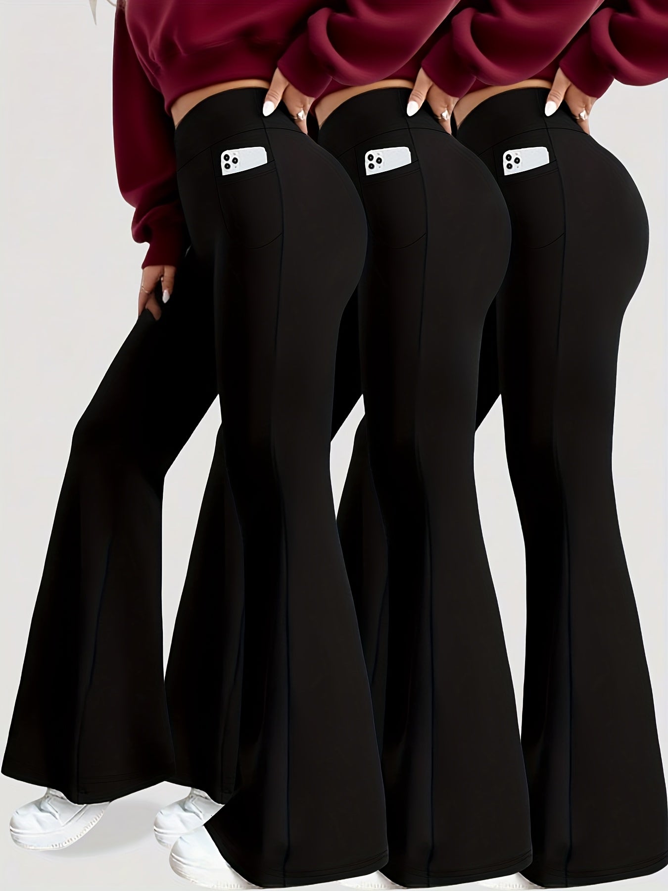 3-Pack Women's Bootcut Flare Yoga Leggings High Waist Tummy Control with Pockets – Super Soft 4-Season Workout Pants for Gym Pilates Everyday Casual Athleisure S M L XL XXL Mixed Color Sets