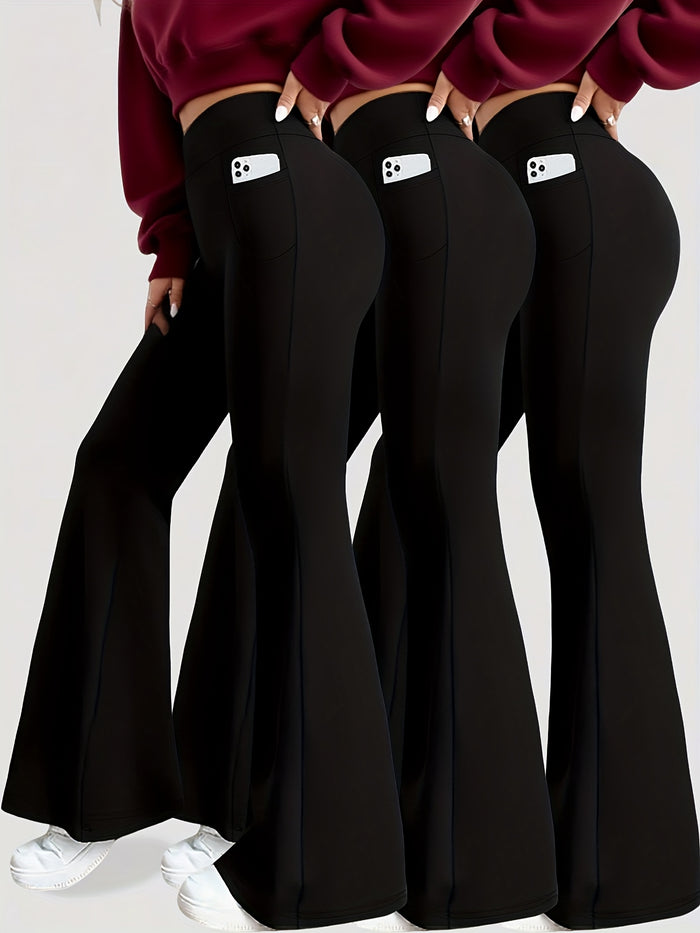 3-Pack Women's Bootcut Flare Yoga Leggings High Waist Tummy Control with Pockets – Super Soft 4-Season Workout Pants for Gym Pilates Everyday Casual Athleisure S M L XL XXL Mixed Color Sets