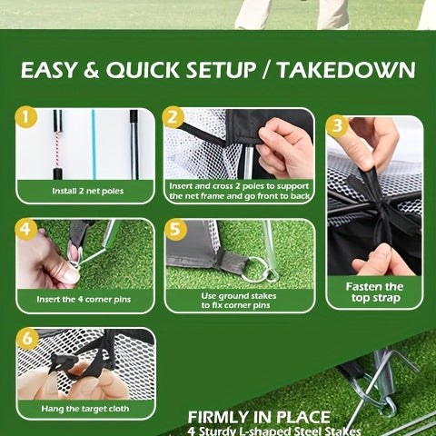 Golf Practice Net with Mat Set 10x7ft – Heavy Duty Backyard Hitting Net with 3-in-1 Turf Mat, Golf Balls & Carry Bag for Indoor & Outdoor Training