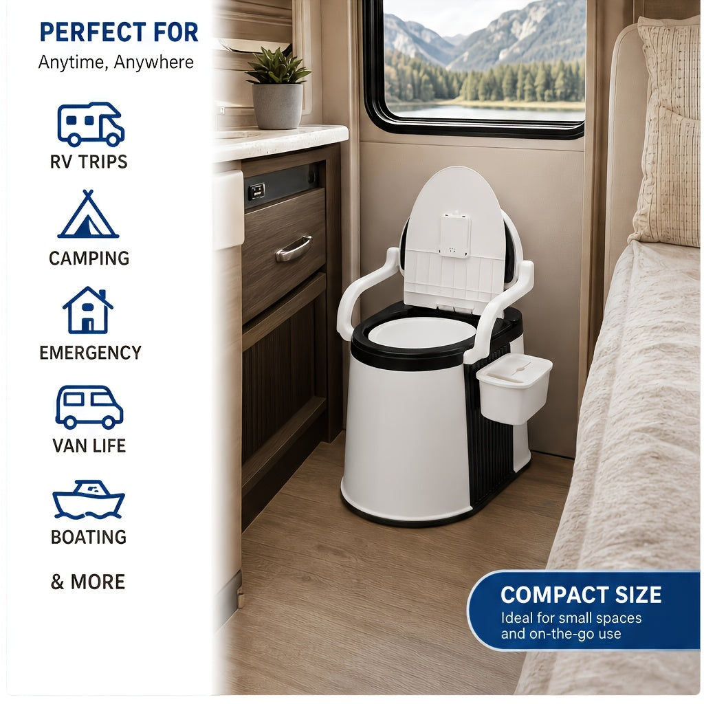 Portable Camping Toilet with Backrest & Handrails – 350LB Capacity, Detachable 6-8 Gallon Bucket, Odor-Control Lid, Lightweight Commode for Camping, RV, Boat & Medical Use
