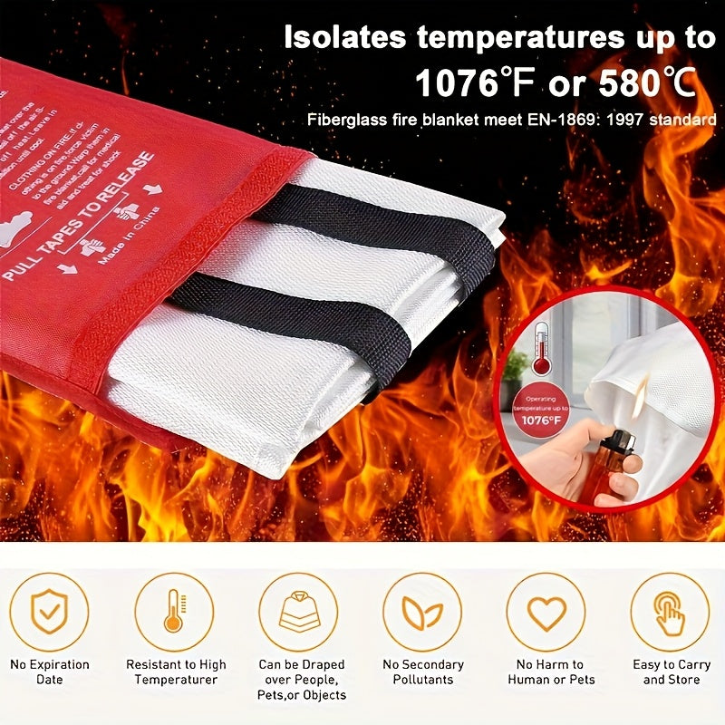 Fire Blanket 4 Pack Emergency Fiberglass Flame Resistant Blanket for Home Kitchen Camping Hiking Heat Resistant Compact Fire Safety Equipment