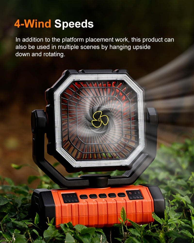 20000mAh Portable Camping Fan with LED Light USB Rechargeable – Battery Powered Tent Fan for Outdoor Hiking Fishing Travel