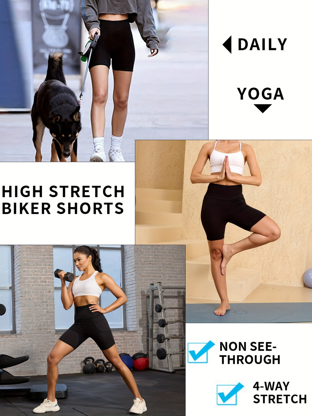 High Waisted Biker Shorts for Women 5-Pack with Pockets Tummy Control No See-Through 92% Polyester 6-Inch Inseam Workout Running Yoga Gym Athletic Shorts XS-XXL