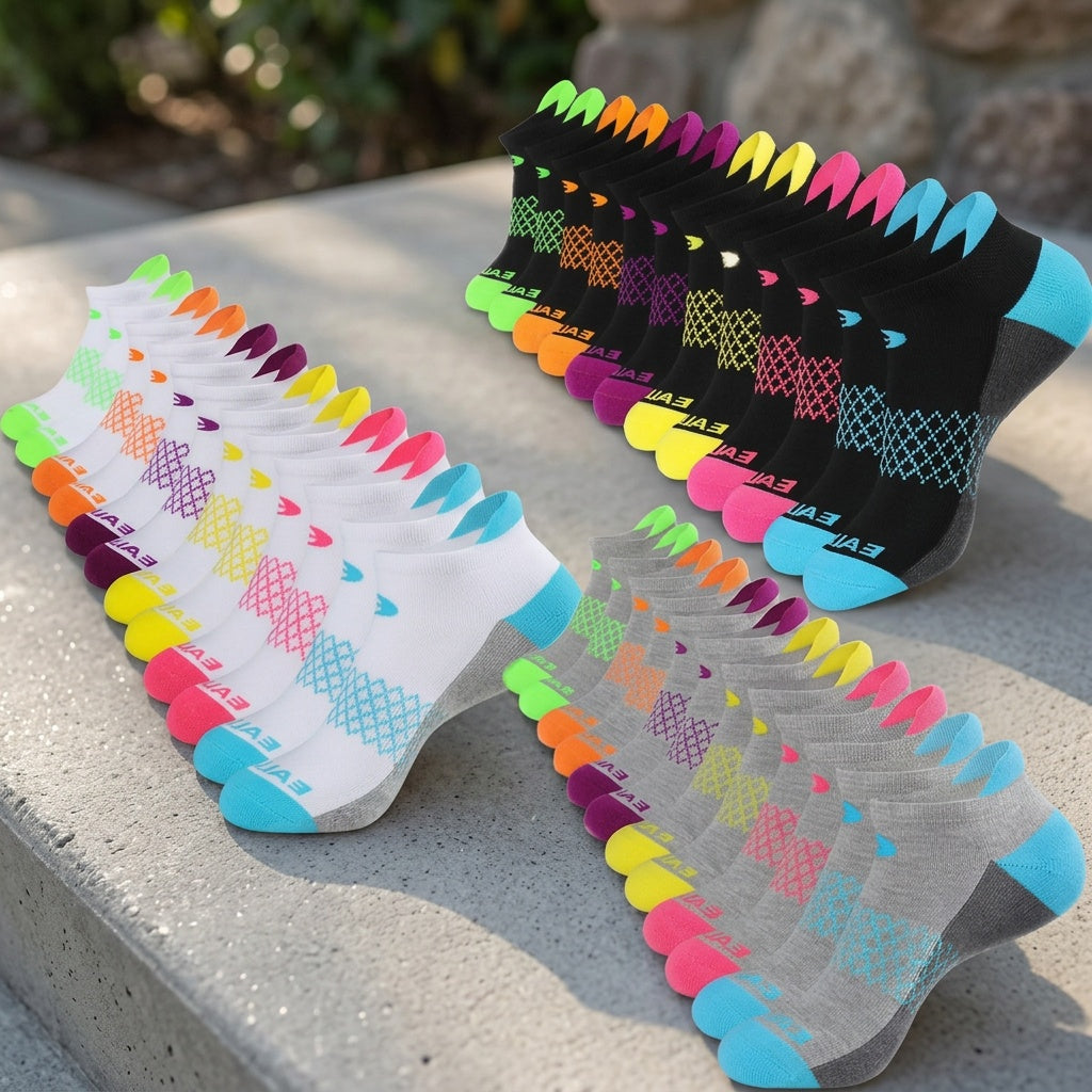 Women's Athletic Socks 18 Pairs Colorful Stripe Low Cut Non-Slip Breathable Running Basketball Gym Sports Socks Spring Summer All Season