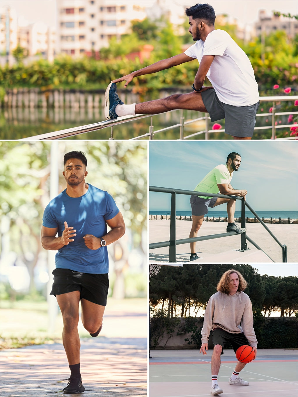 Men's Sports Gym Shorts 5-Pack Quick Dry Lightweight Basketball Running Woven Fabric Stretch Waistband Side Zip Pocket S M L XL XXL Mixed Colors