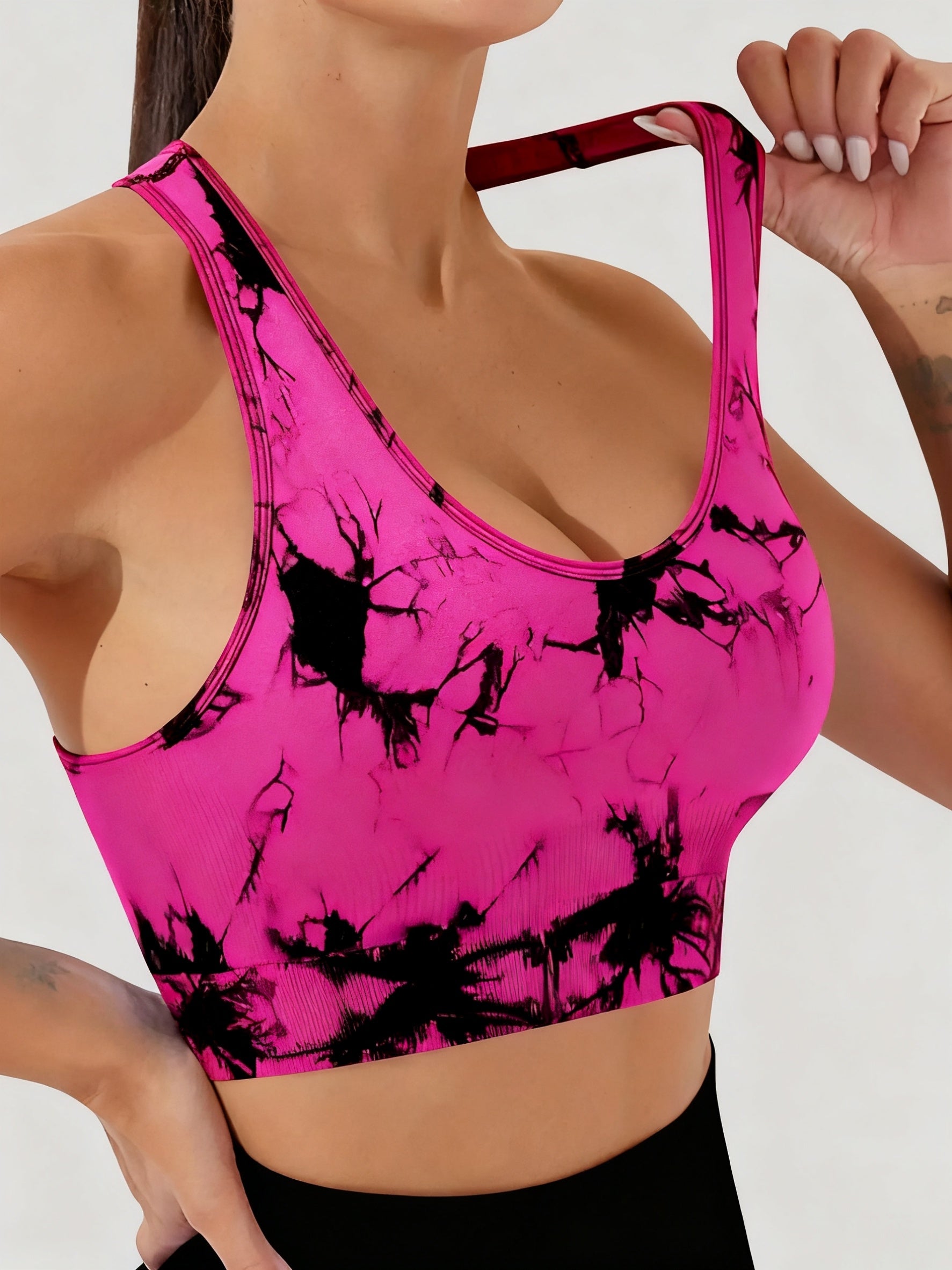Women's Tie-Dye Seamless Sports Bra & Shorts Set – Belly Support Stretch Activewear Suit for Gym Yoga Fitness Red Blue Purple Dark Brown S M L XL