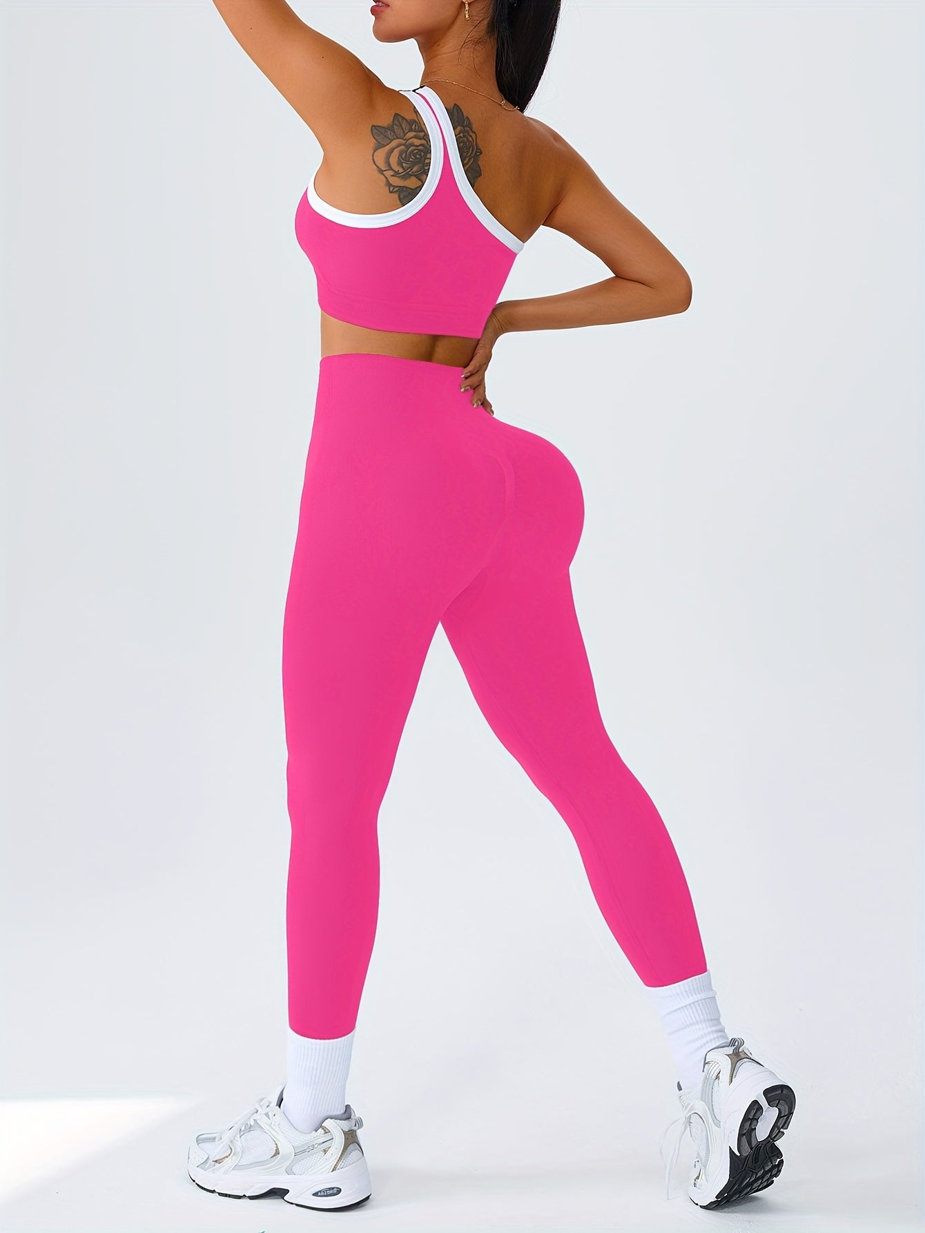 High-Waisted Butt-Lifting Leggings & Sports Bra Set for Women 2-Piece Stretchy Yoga Workout Outfit Solid Color Running Activewear with Camisole Top XS-XL