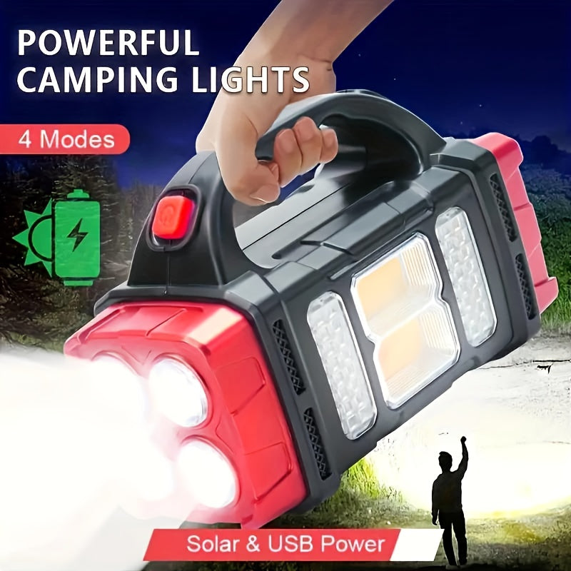 Solar Camping Flashlight Rechargeable USB LED Torch with Power Bank Function Long Battery Life Portable Waterproof for Camping Hiking Outdoor Emergency Survival Gear