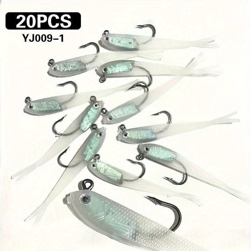 Soft Fishing Lures 20pcs Bionic Swimbait Kit with Hook – Realistic Gray Fish Bait for Bass, Mandarin Fish, Sea Bass & Trout, Freshwater & Saltwater Fishing Lure Set