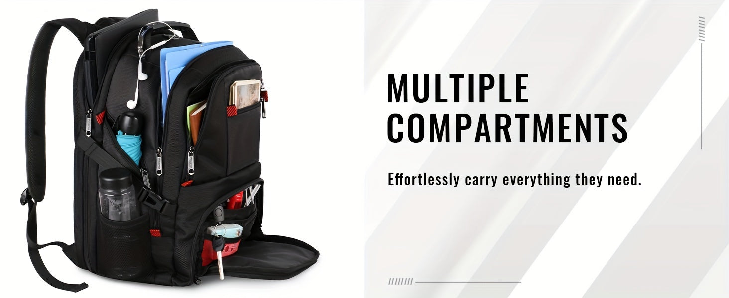 50L Extra Large Travel Backpack Fits 17" Laptop – Airline Approved, 3-Compartment Business & College Backpack for Men & Women, School, Work & Travel