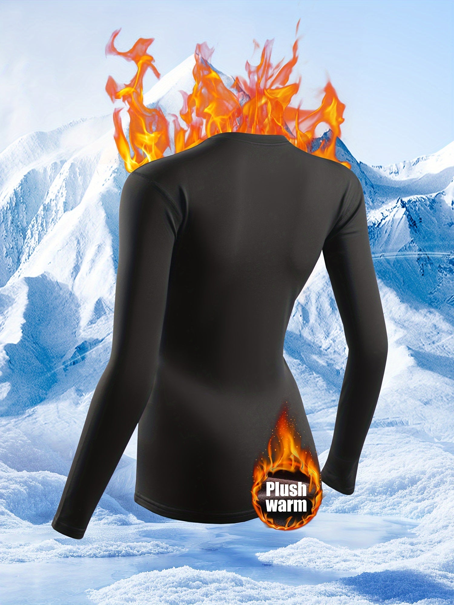 Women's Thermal Underwear Set 2-Piece – Compression Base Layer Lined Leggings & Top for Winter Sports Skiing Yoga Cycling, Soft Knit 90% Polyester, Black, S-XXL
