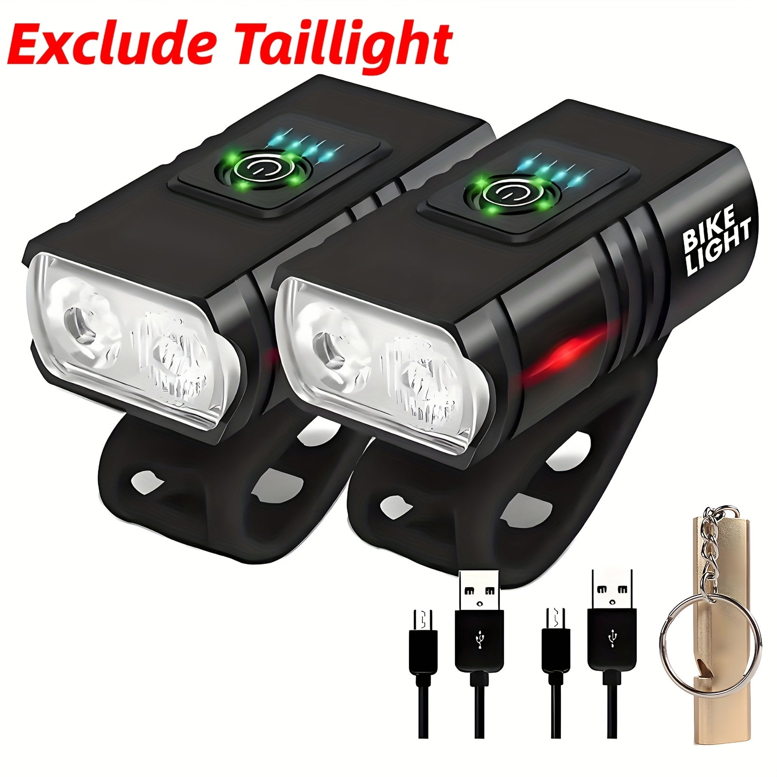 LED Bike Light Set 2pcs USB Rechargeable 1500 Lumen Headlight with Whistle 6 Front Modes 4 Tail Modes Power Display Waterproof Safety Bicycle Lights for Night Riding