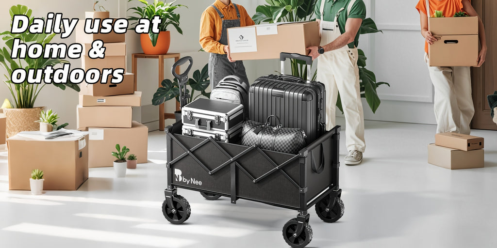 Collapsible Folding Wagon Cart Heavy Duty 450-650LBS – All Terrain Foldable Utility Wagon for Camping Beach Gardening Grocery Shopping Fishing, Large Capacity, Black