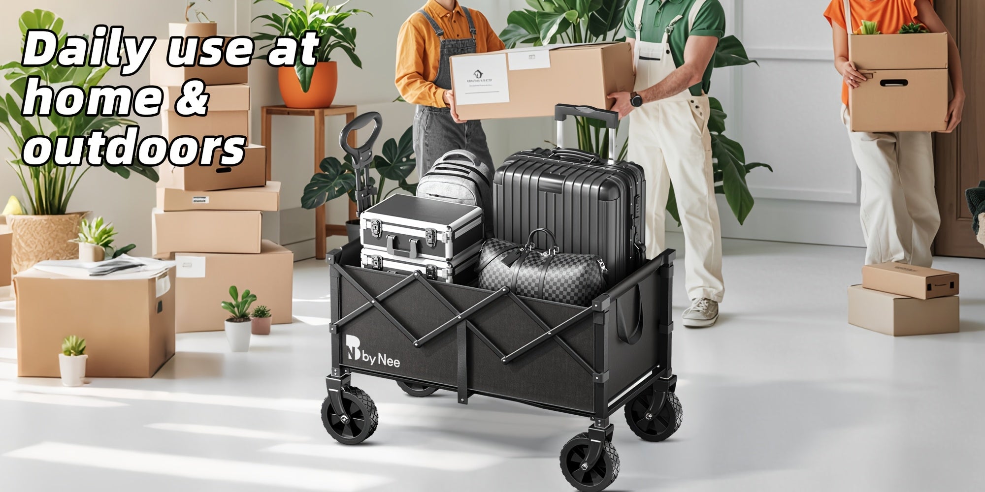 Collapsible Folding Wagon Cart Heavy Duty 450-650LBS – All Terrain Foldable Utility Wagon for Camping Beach Gardening Grocery Shopping Fishing, Large Capacity, Black
