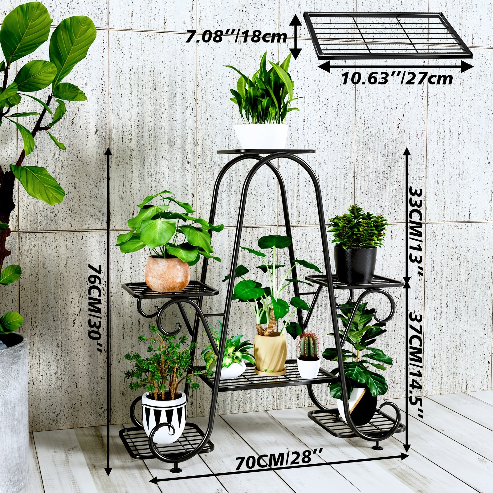 Metal Plant Stand Indoor Outdoor – Multi-Tier Wrought Iron Flower Pot Holder Display Rack for Garden, Patio, Balcony, Corner & Office | 1, 6-Tier Options, Black
