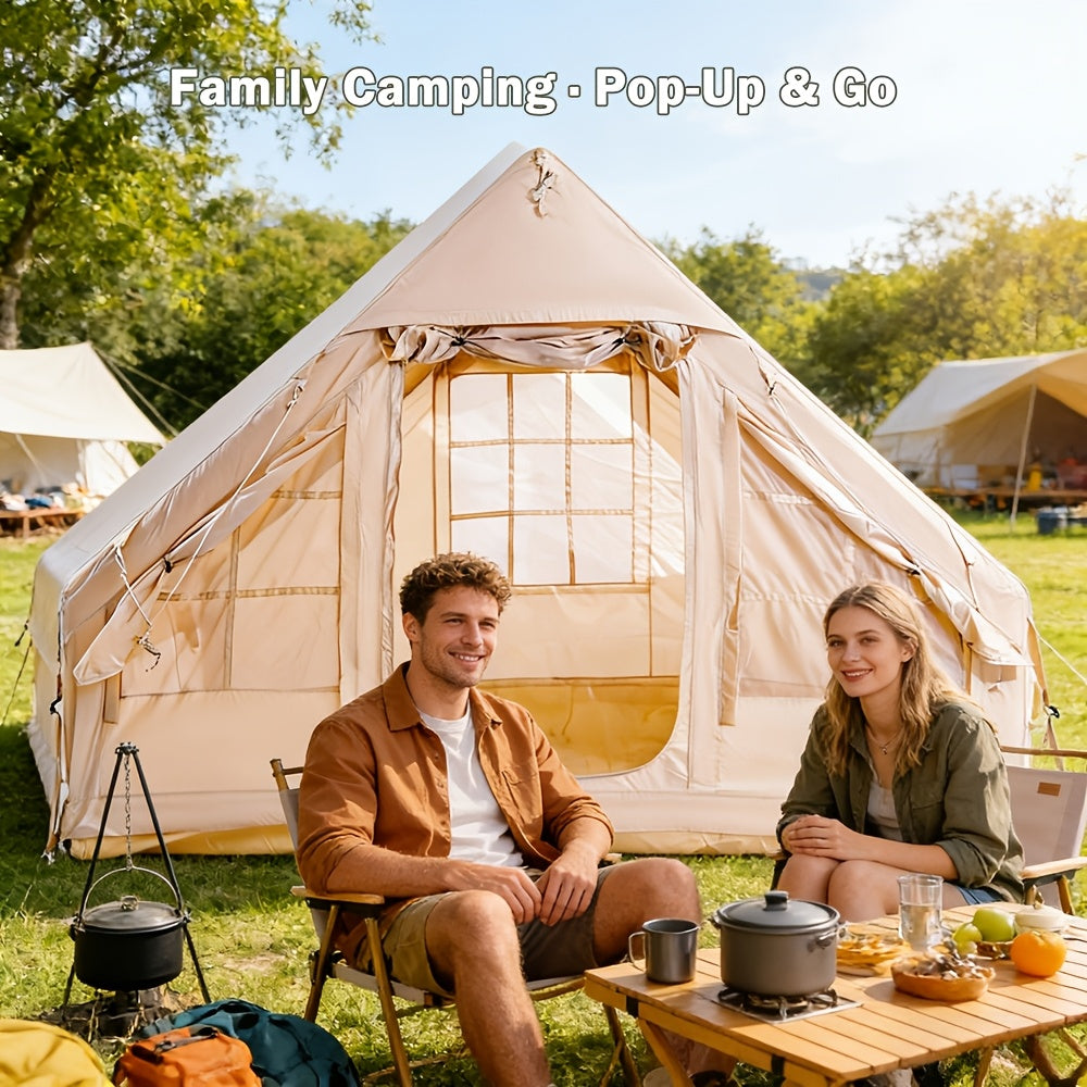Inflatable Glamping Tent for 4-6 Person – 4-Season Large Luxury Air Tent with Optional Skylight & Stove Jack, Manual Pump Included, Windproof Family Camping Shelter (6.3-12 sqm)