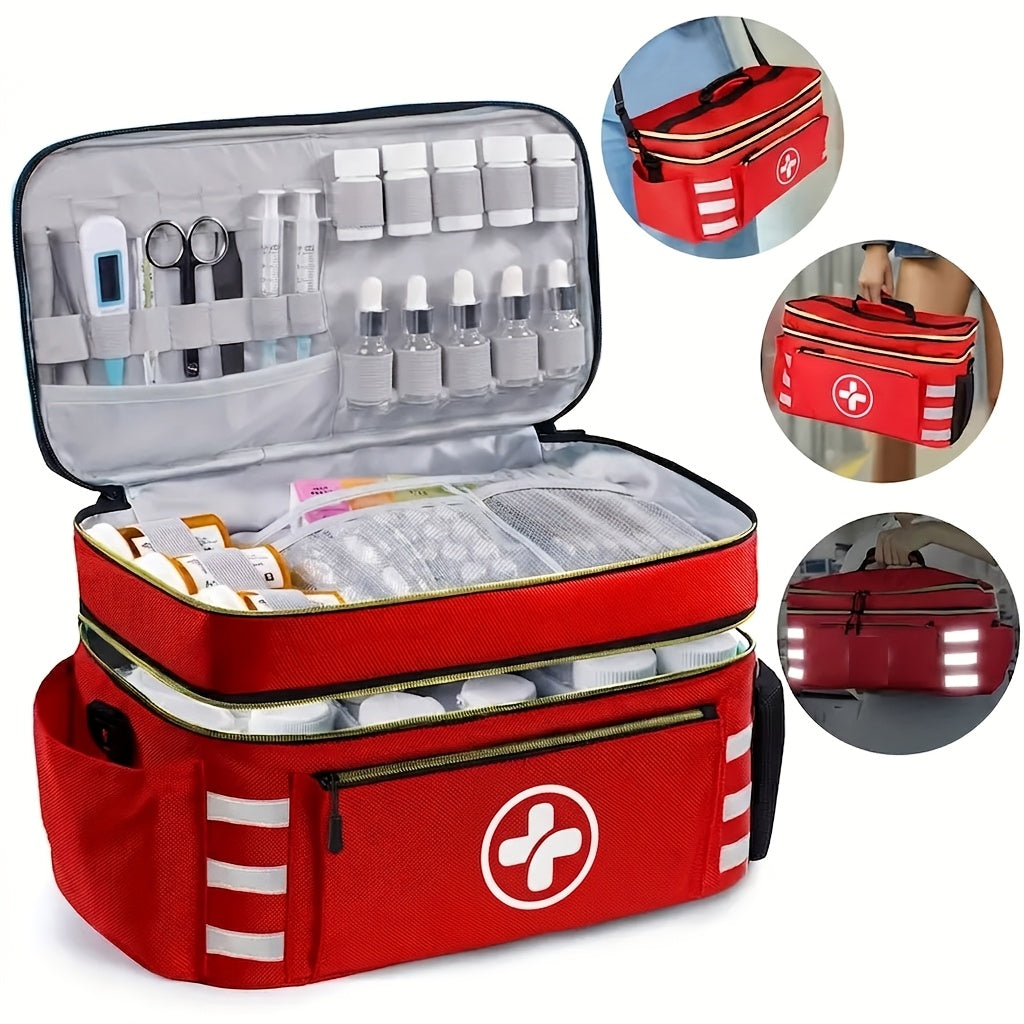 First Aid Kit Bag Medicine Storage Organizer Multi-Compartment – Empty Bag for Home Travel Camping Car Emergency Preparedness