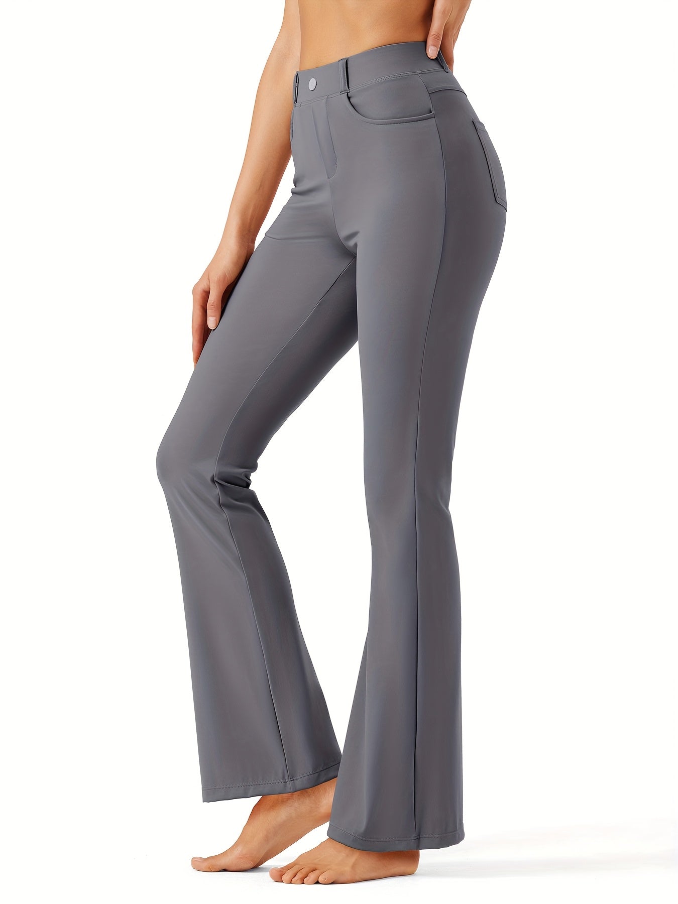 Women's Flare Leg Yoga Pants with 4 Pockets – High Waist Tummy Control Stretch Work Dress Slacks, Soft Nylon Spandex Fabric for Yoga Office Casual Daily Wear, S-XXL
