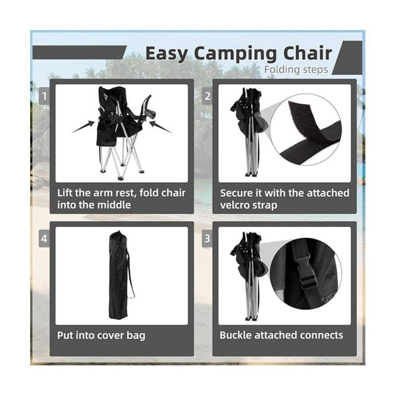 Folding Camping Chair with Canopy Sunshade Portable Beach Chair – 225 lbs Support Wide Seat Cup Holder Carrying Bag for Outdoor Lawn