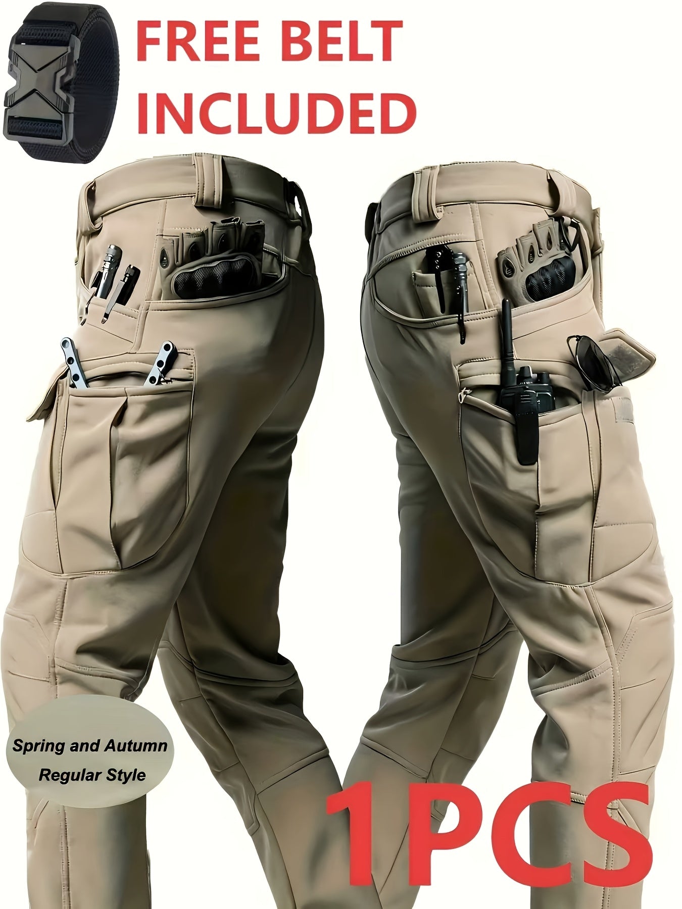 Men's Tactical Cargo Pants Lightweight – Quick Dry Breathable Polyester, Multiple Pockets, Relaxed Fit, Belt Included, All Season Hiking & Outdoor Work Pants, Sizes M–XXXL