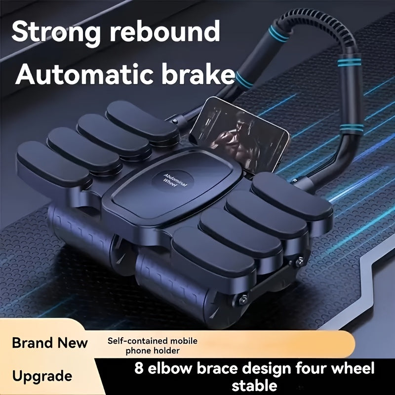 Ab Wheel Roller Auto Rebound 8-Elbow Stability with Phone Holder – Core Full Body Workout Abdominal Trainer for Home Gym Waist Abs Arms Legs
