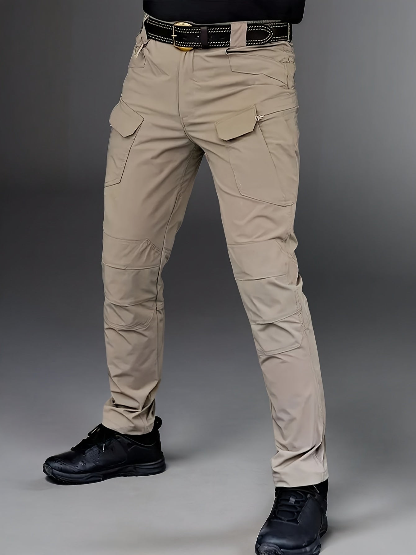 Men's Tactical Cargo Pants Lightweight – Quick Dry Breathable Polyester, Multiple Pockets, Relaxed Fit, Belt Included, All Season Hiking & Outdoor Work Pants, Sizes M–XXXL
