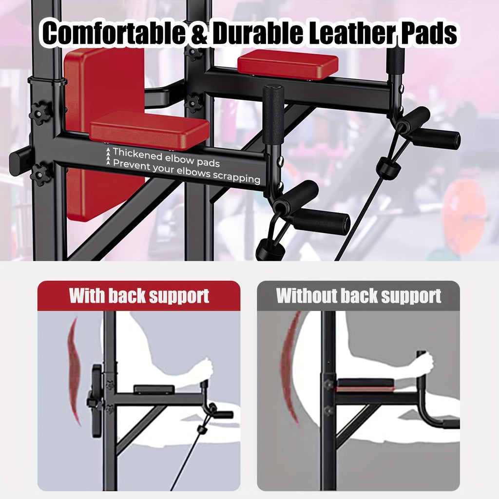 Power Tower Pull Up Bar Stand Adjustable Height 50-90 Inch 330LBS Multi-Function Dip Station Home Gym Strength Training Equipment for Pull Ups Push Ups Dips Knee Raise Men Women