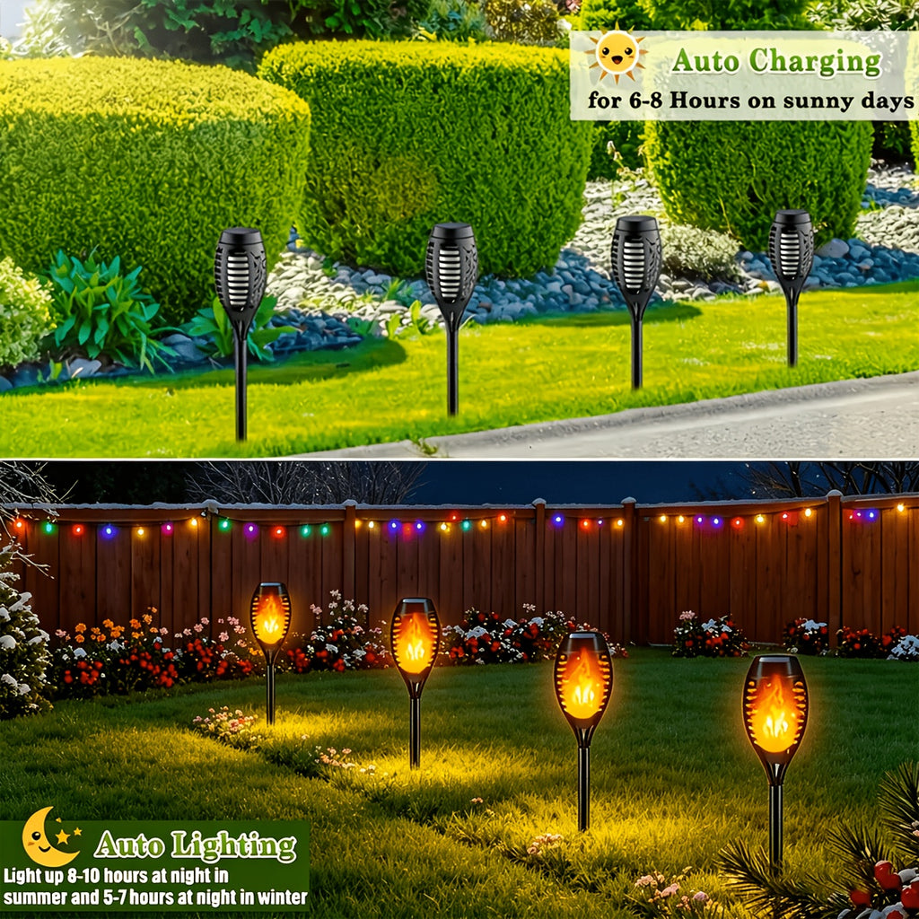 Solar Flame Torch Lights Outdoor - Flickering Flame Effect, IP65 Waterproof, Auto Dusk-to-Dawn, 750mAh Solar Powered Garden Stake Lights for Yard, Lawn, Patio & Pathway - 4/8/12 Pack