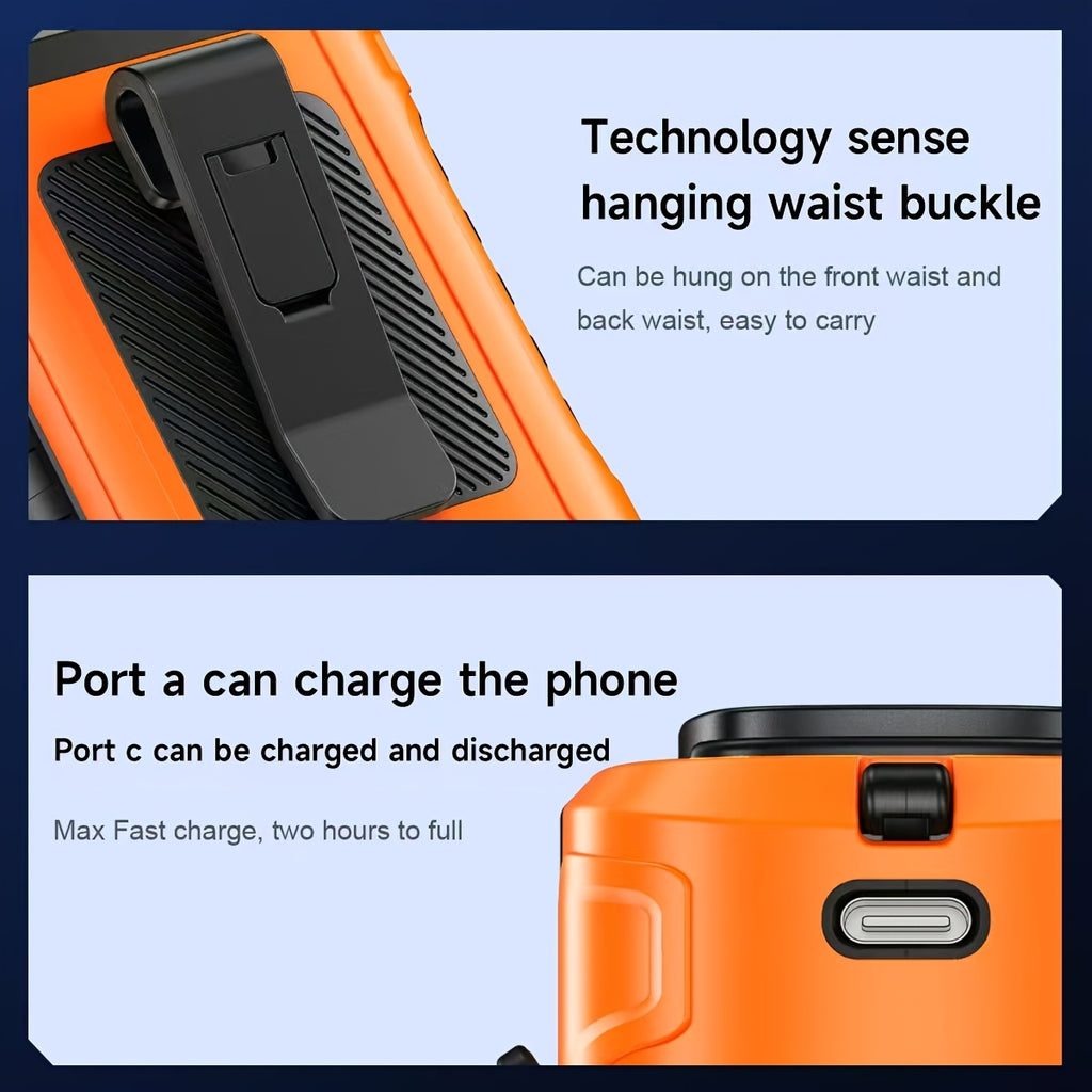 10000mAh Portable Waist Clip Fan Rechargeable Hands-Free Cooling Fan Digital Display LED Flashlight Power Bank for Outdoor Work Camping Hiking