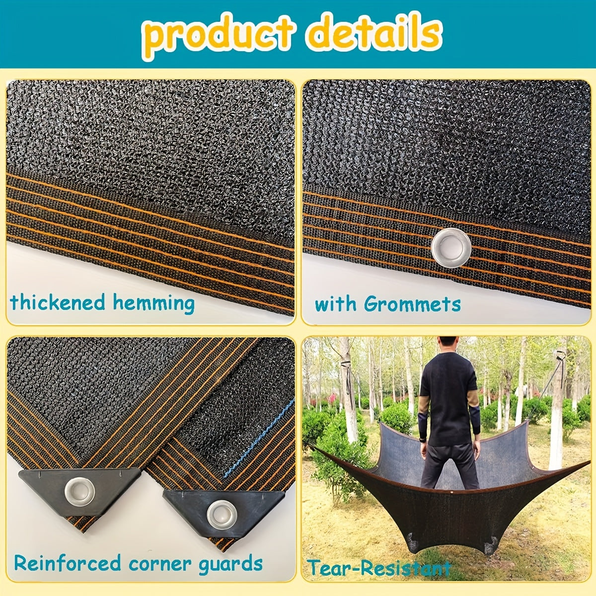 Black Shade Cloth 80% Mesh Tarp – Sun Shade Net for Greenhouse Patio Garden Vegetables Plants Chicken Coop Outdoor Protection Reinforced Grommets Multiple Sizes