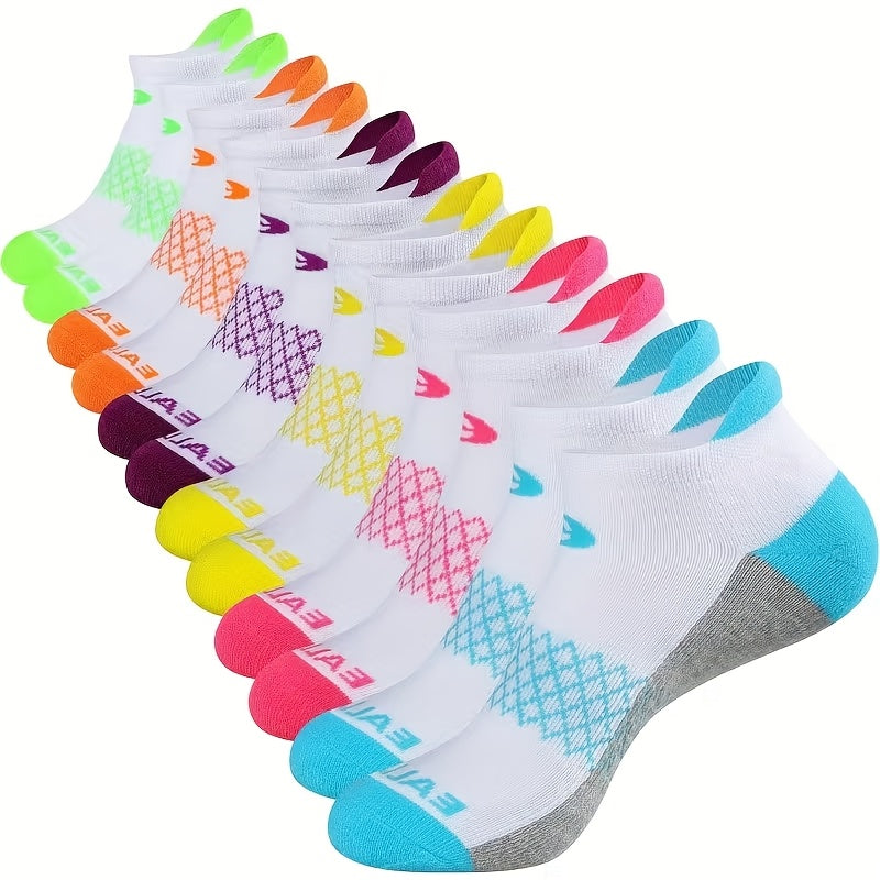 Women's Athletic Socks 18 Pairs Colorful Stripe Low Cut Non-Slip Breathable Running Basketball Gym Sports Socks Spring Summer All Season