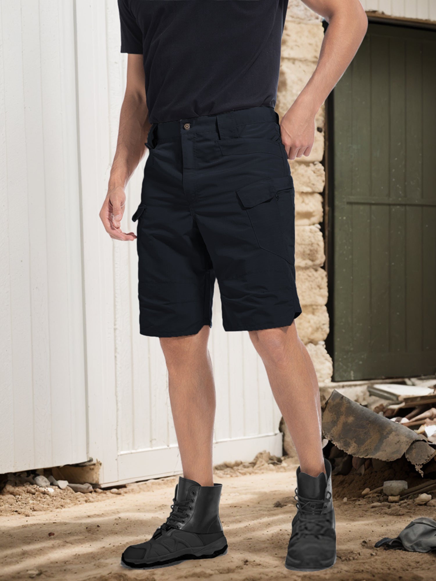 Cargo Shorts for Men 2 Pack – Multi-Pocket 100% Polyester Regular Fit Outdoor Hiking Work Casual Shorts S-XXXL (Black, Gray, Khaki, Army Green)
